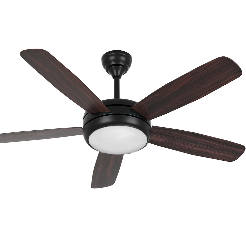 52'' Ceiling Fan 5 Wooden Blades Fans LED Light Remote Control Timer - Black & Walnut - Homecoze