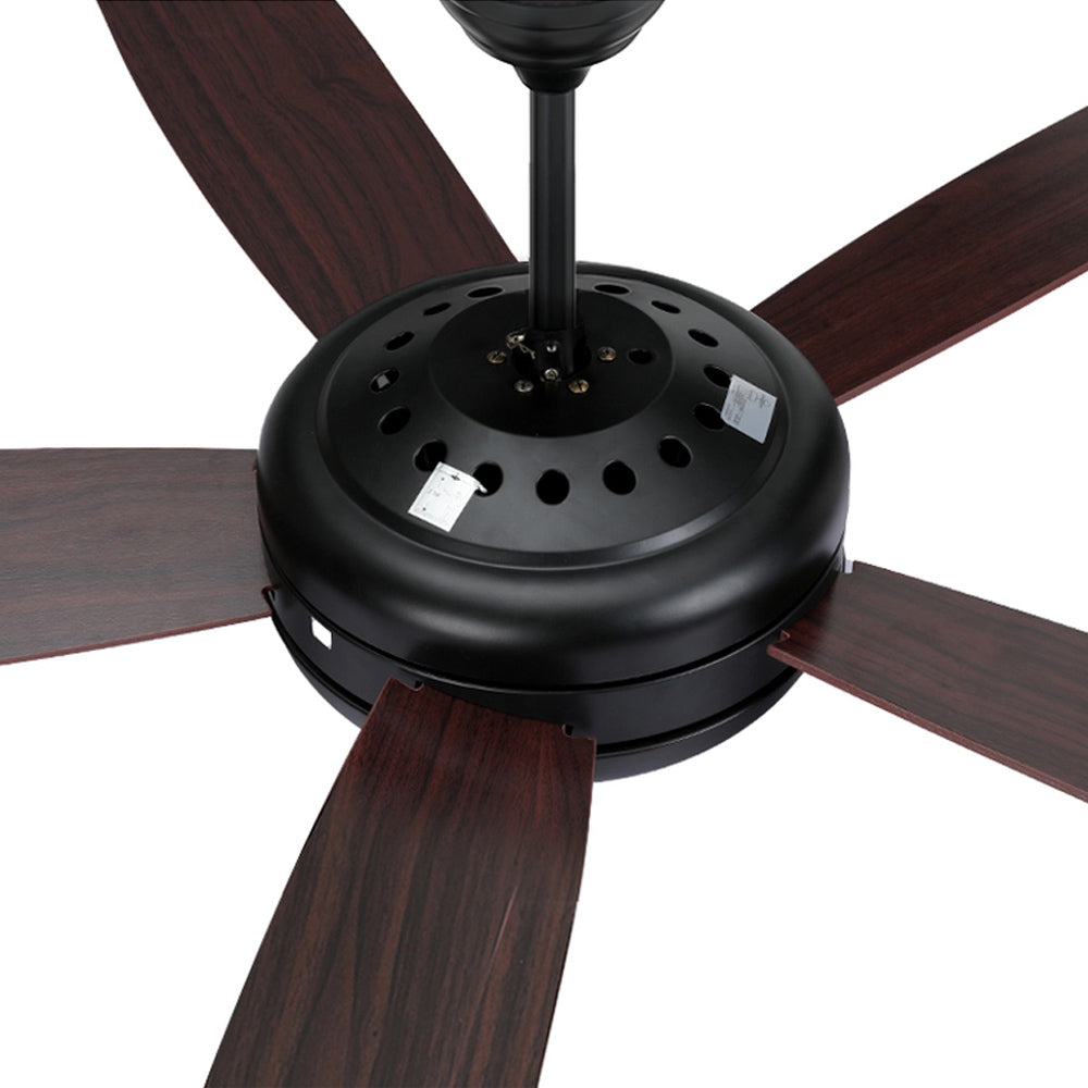 52'' Ceiling Fan 5 Wooden Blades Fans LED Light Remote Control Timer - Black & Walnut - Homecoze