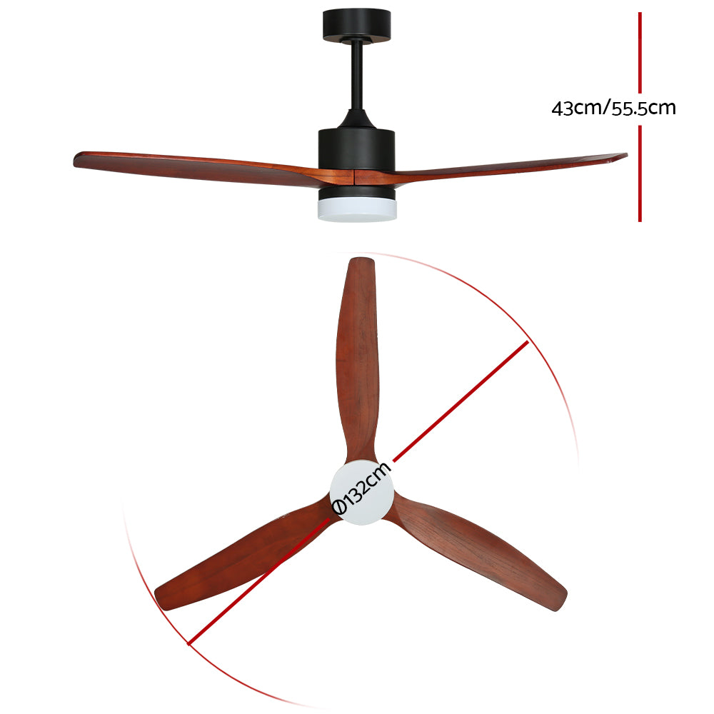 52'' Ceiling Fan LED Light Remote Control Wooden Blades - Dark Wood Homecoze