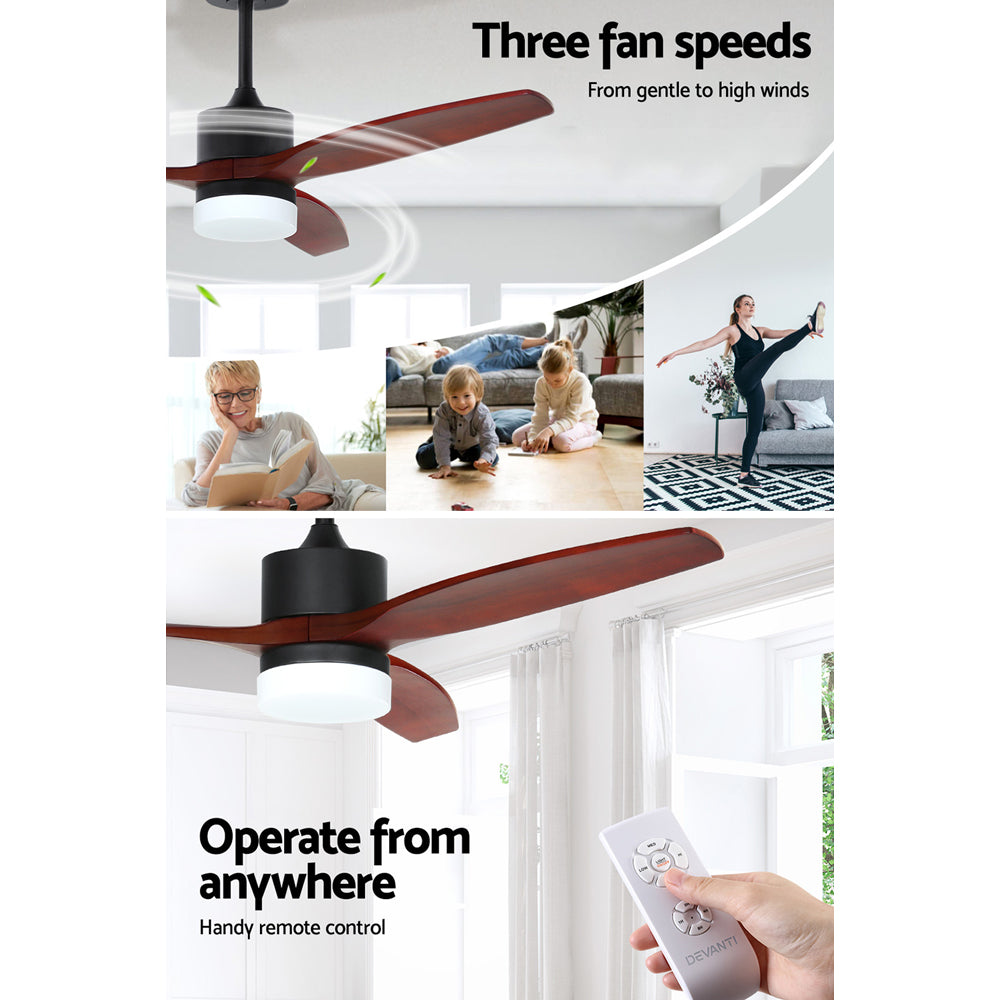 52'' Ceiling Fan LED Light Remote Control Wooden Blades - Dark Wood Homecoze
