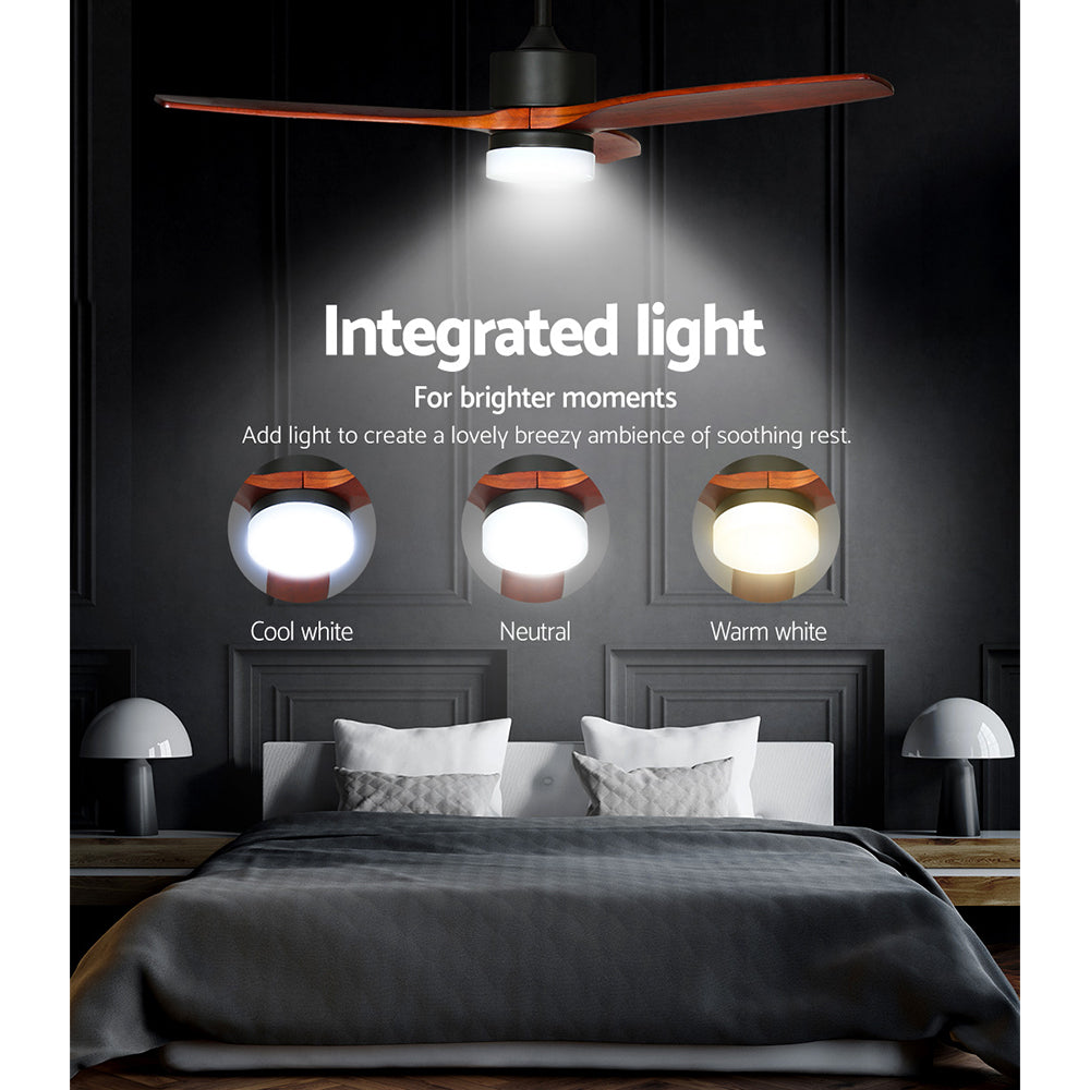 52'' Ceiling Fan LED Light Remote Control Wooden Blades - Dark Wood Homecoze