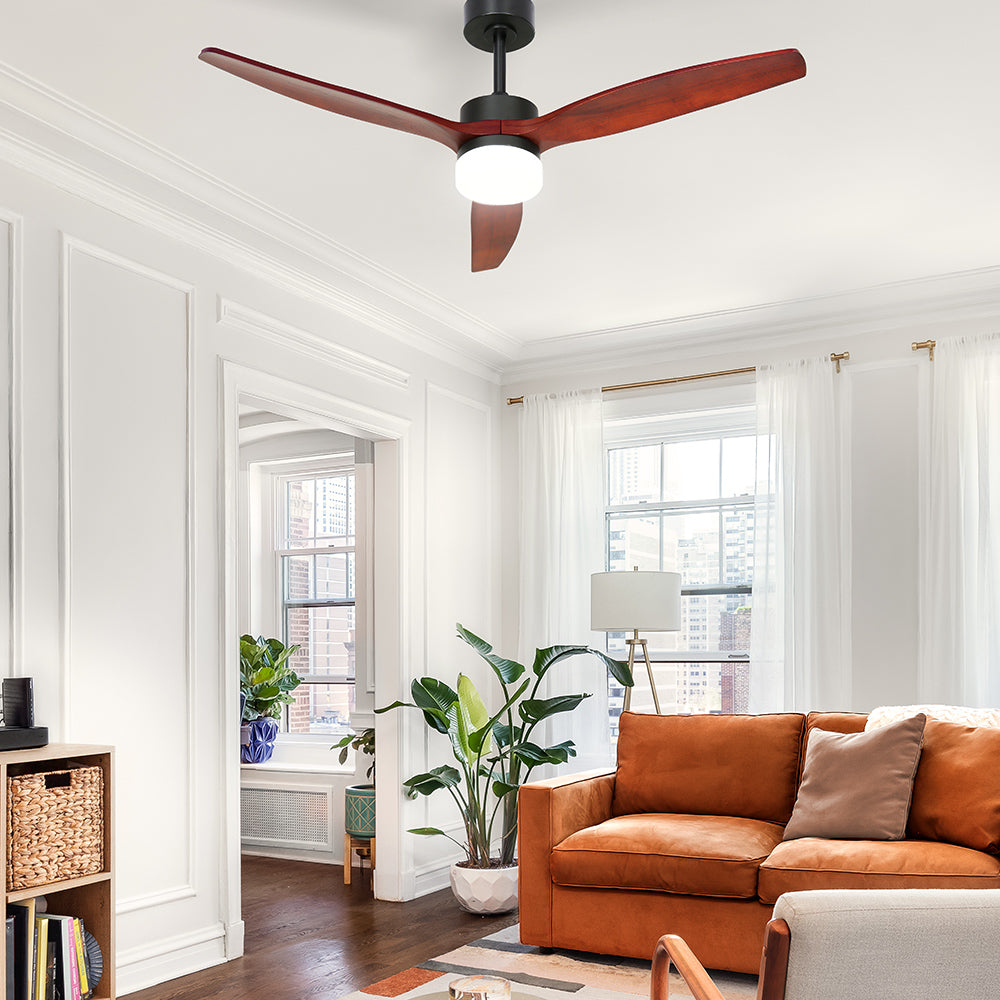 52'' Ceiling Fan LED Light Remote Control Wooden Blades - Dark Wood Homecoze