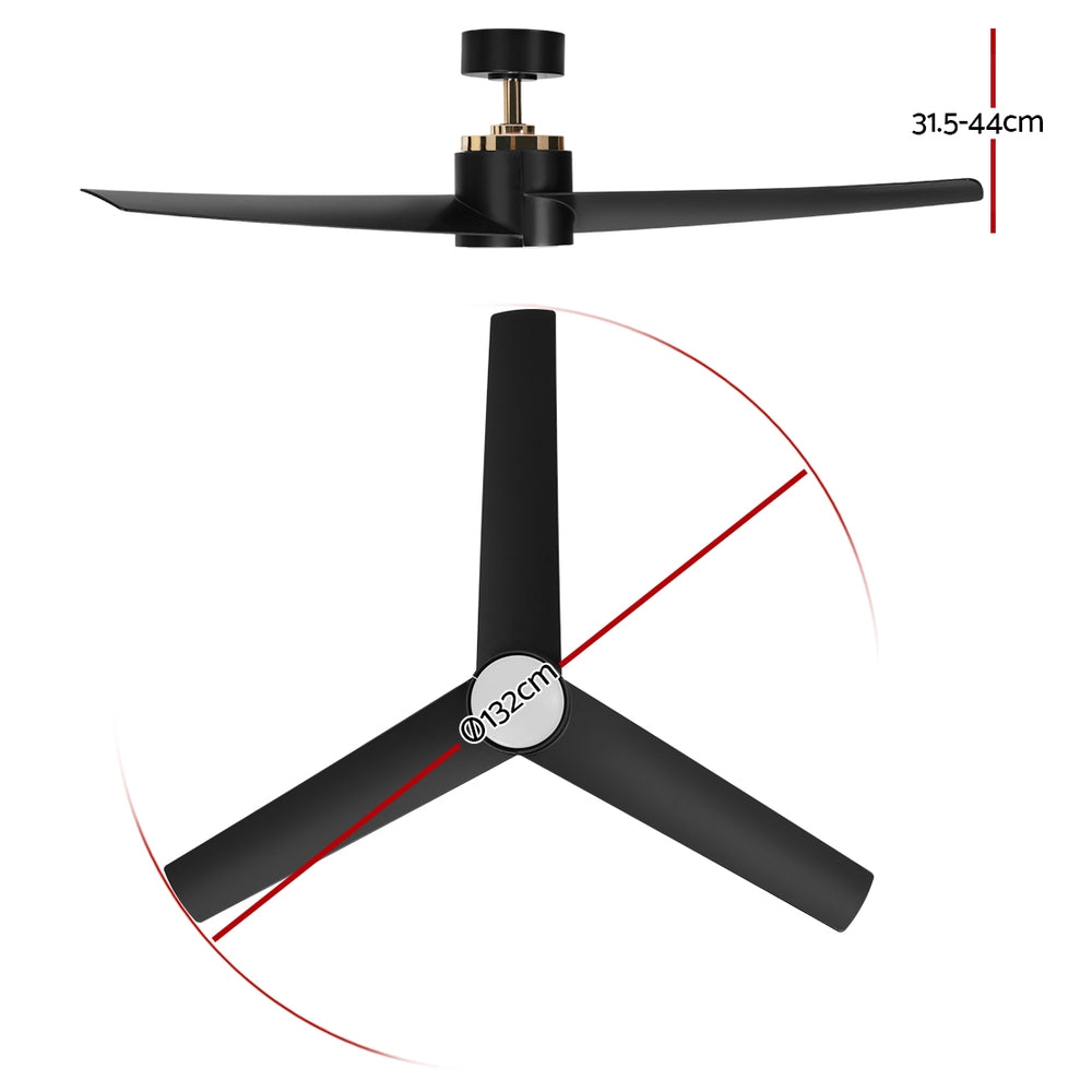 52" Modern Ceiling Fan 1300mm DC Motor with Light - Black