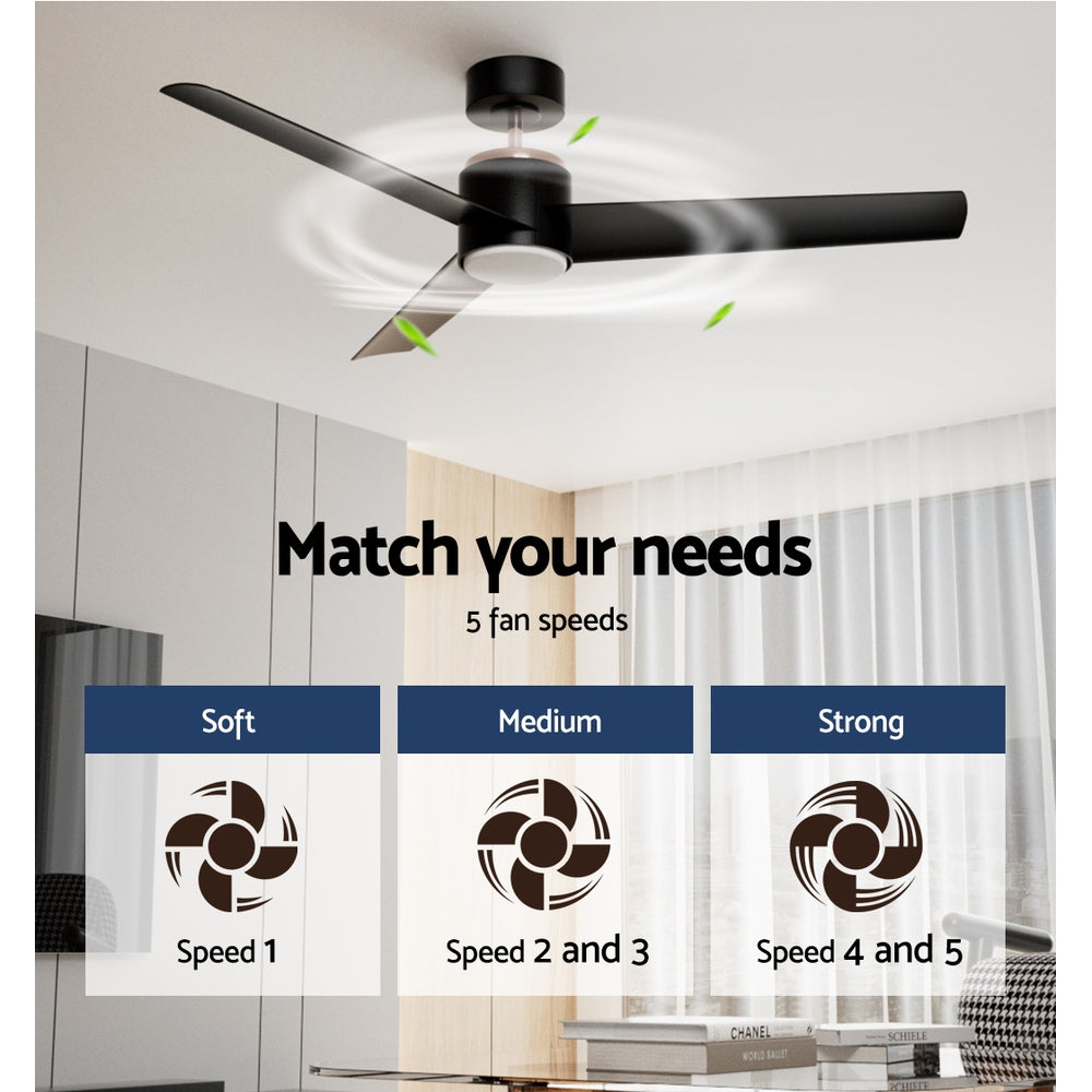 52" Modern Ceiling Fan 1300mm DC Motor with Light - Black