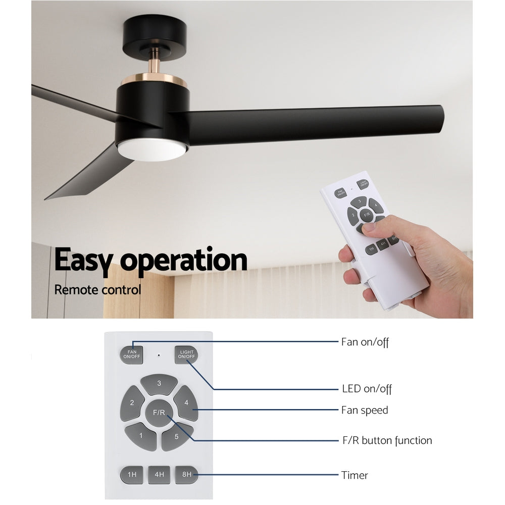 52" Modern Ceiling Fan 1300mm DC Motor with Light - Black - Homecoze
