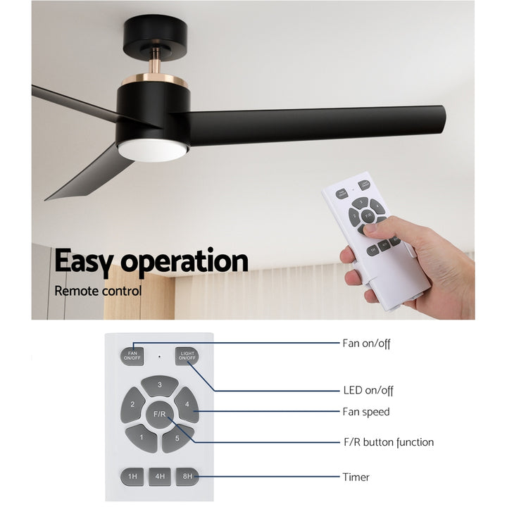 52" Modern Ceiling Fan 1300mm DC Motor with Light - Black