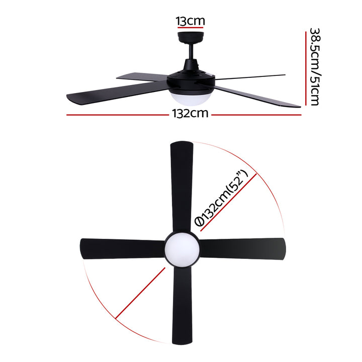 52'' Ceiling Fan with Light and Remote Timer - Black Homecoze