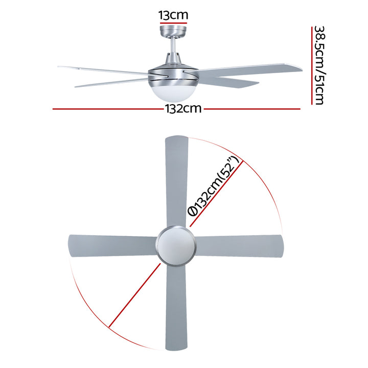 52'' Ceiling Fan with Light and Remote Timer - Silver Homecoze