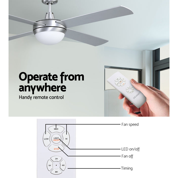 52'' Ceiling Fan with Light and Remote Timer - Silver Homecoze