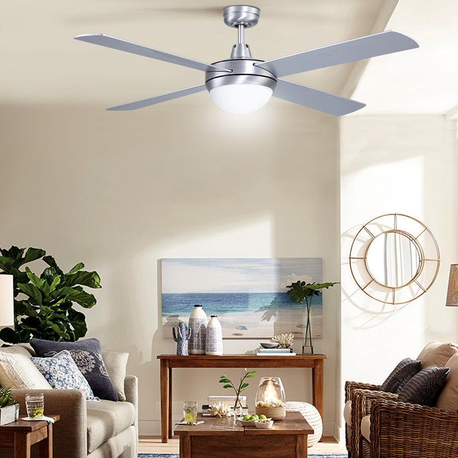 52'' Ceiling Fan with Light and Remote Timer - Silver Homecoze