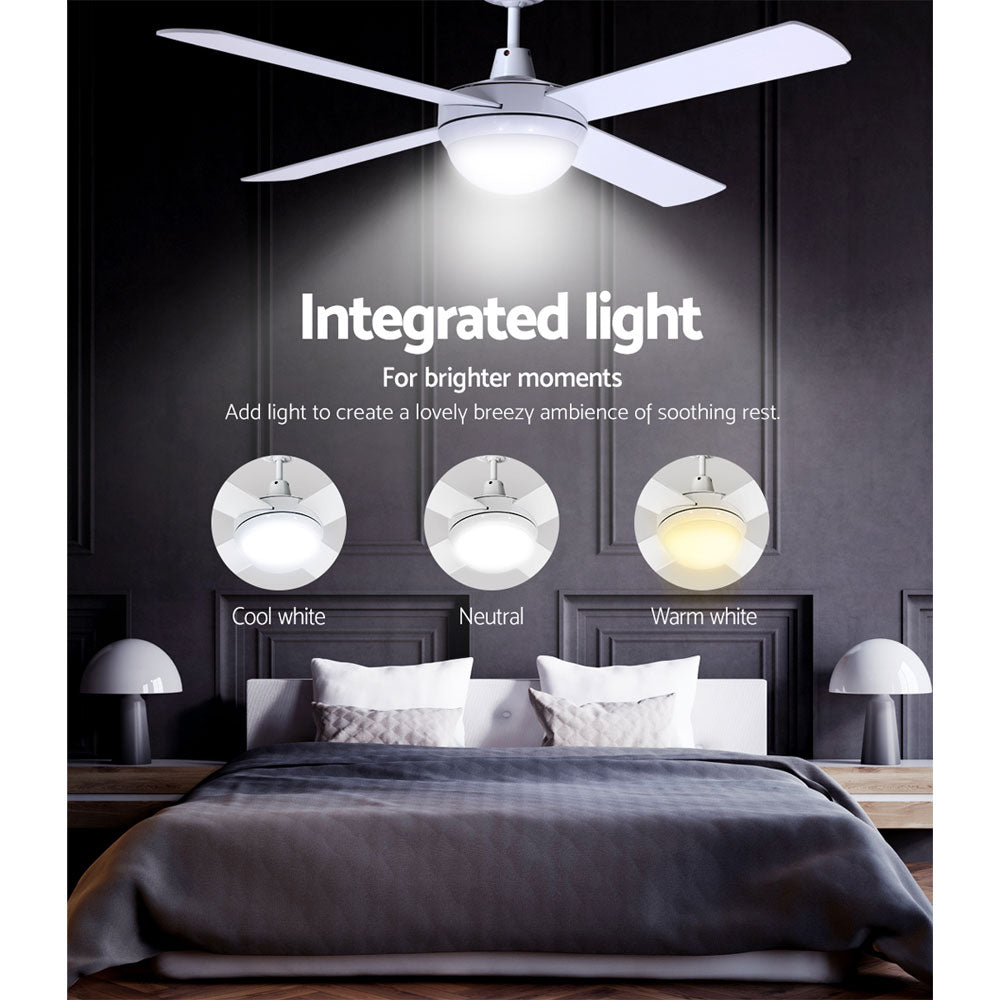 52'' Ceiling Fan with Light and Remote Timer - White Homecoze