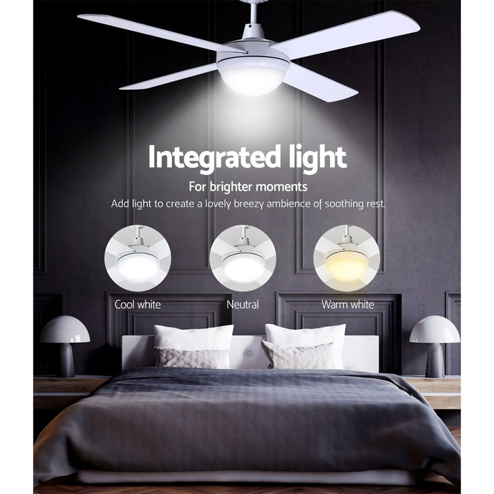 52'' Ceiling Fan with Light and Remote Timer - White Homecoze