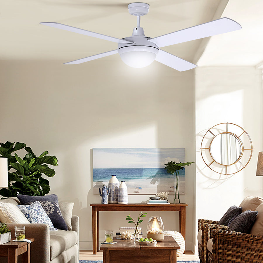 52'' Ceiling Fan with Light and Remote Timer - White Homecoze