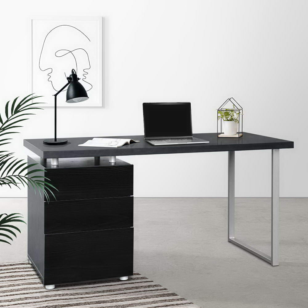 Modern Metal Desk with 3 Drawers - Black Homecoze