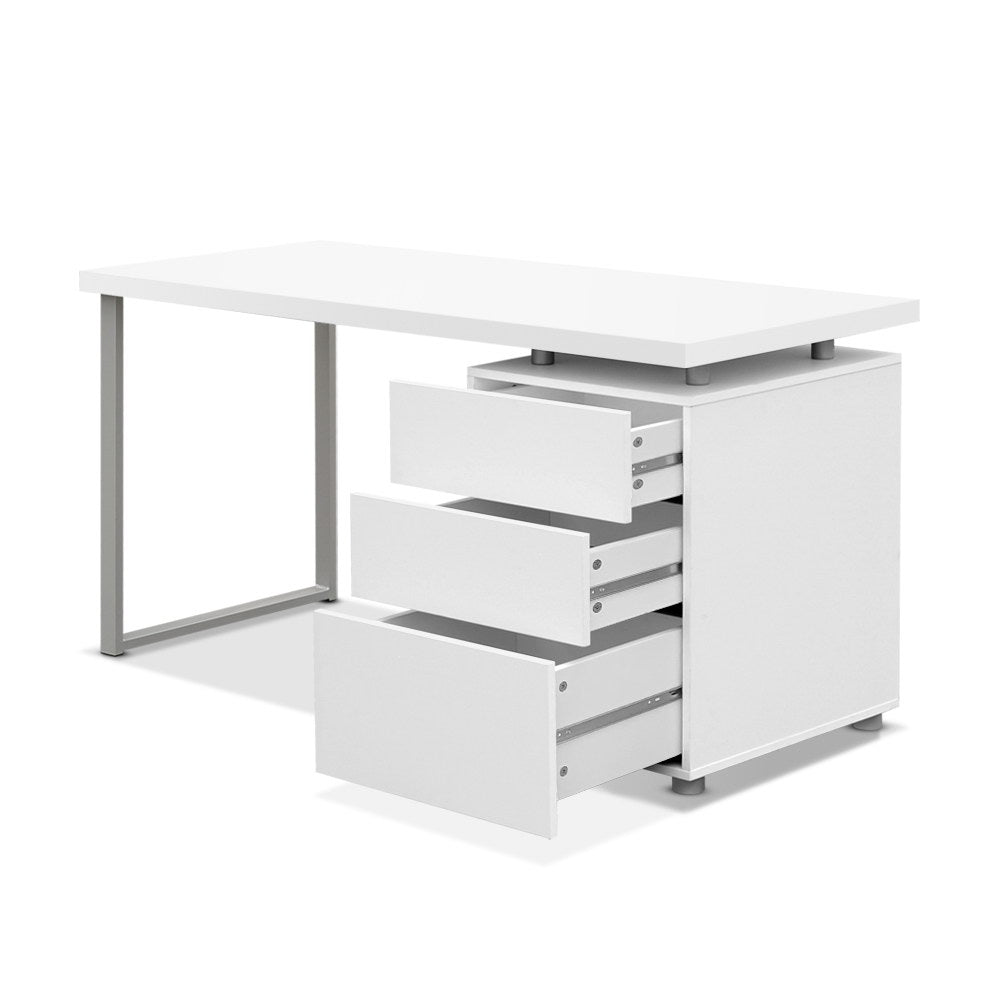 Modern Metal Desk with 3 Drawers - White Homecoze