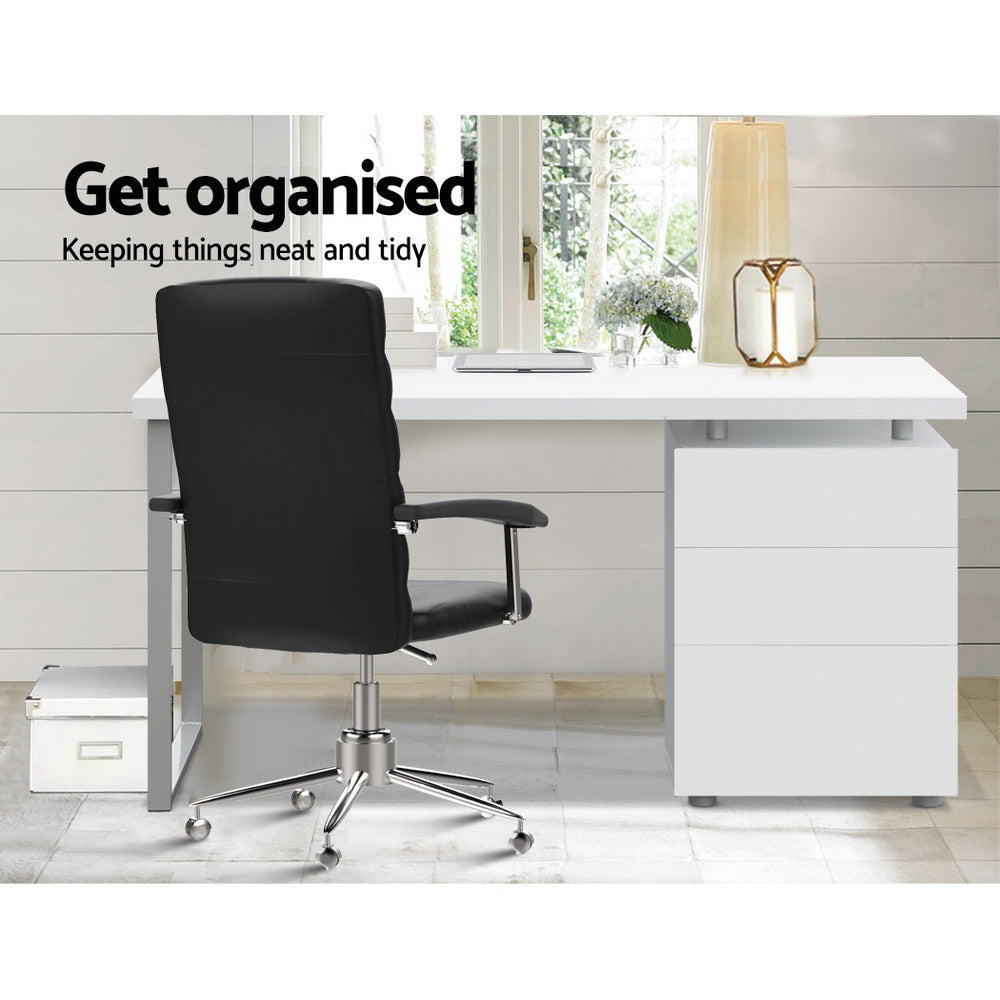 Modern Metal Desk with 3 Drawers - White Homecoze