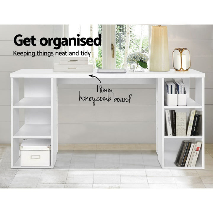 3 Level Desk with Storage & Bookshelf - White Homecoze