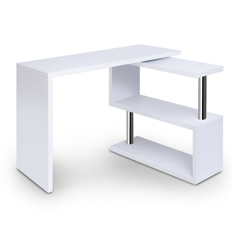 Rotary Corner Desk with Bookshelf - White Homecoze