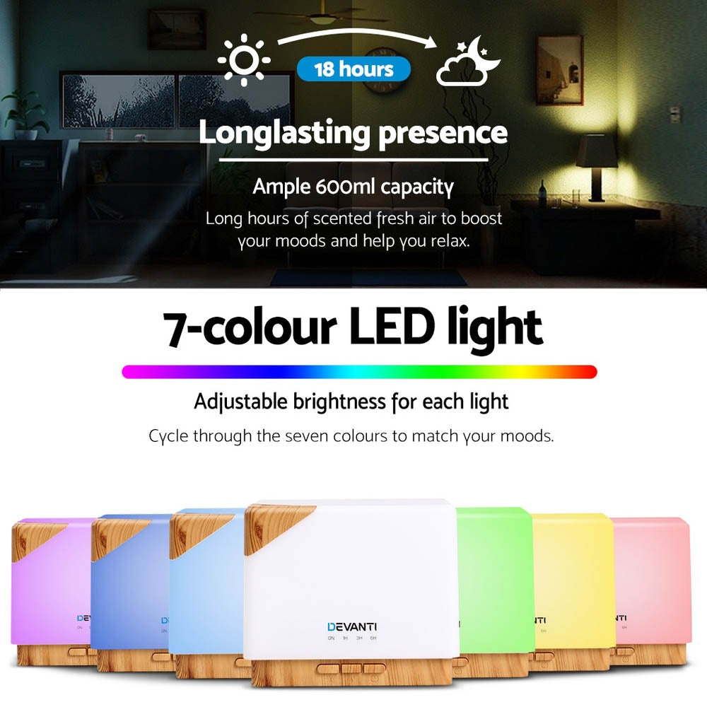 Translucent Modern Cube Style 7-Colour LED Aroma Diffuser 600ml - Homecoze