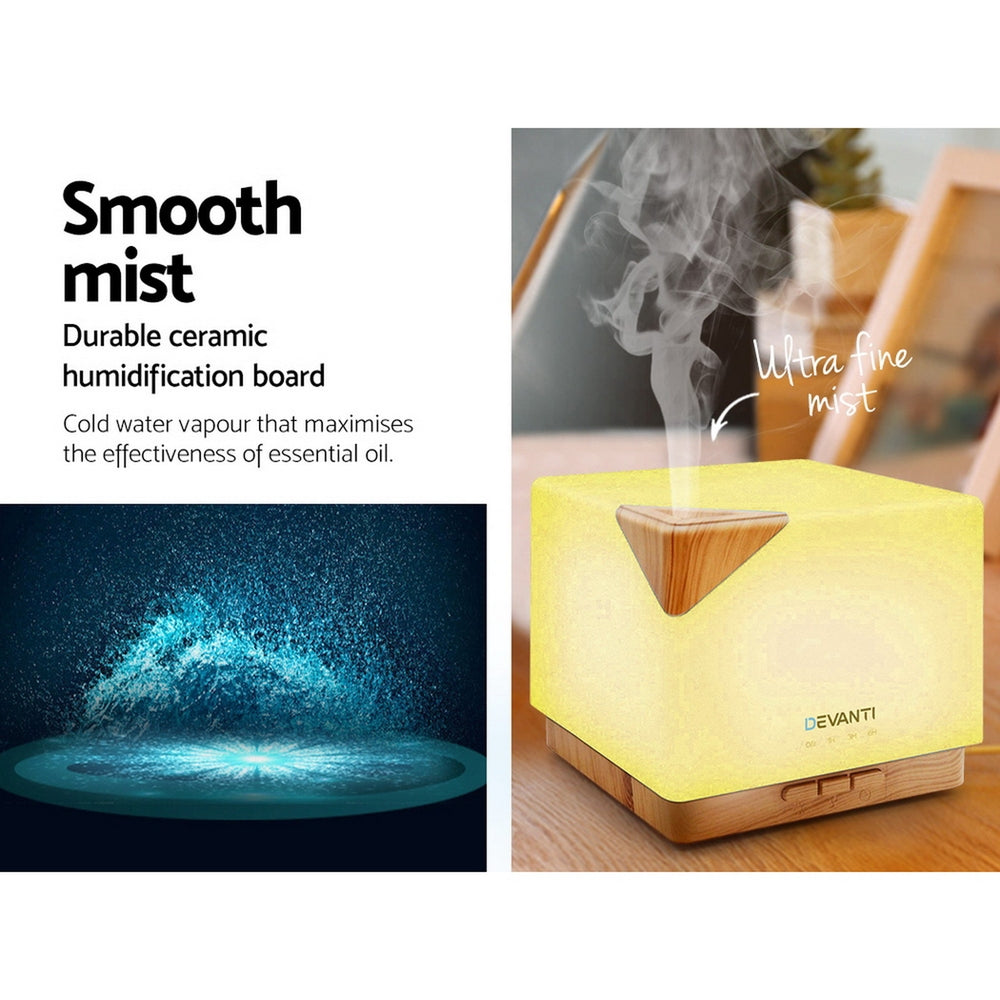 Translucent Modern Cube Style 7-Colour LED Aroma Diffuser 600ml - Homecoze