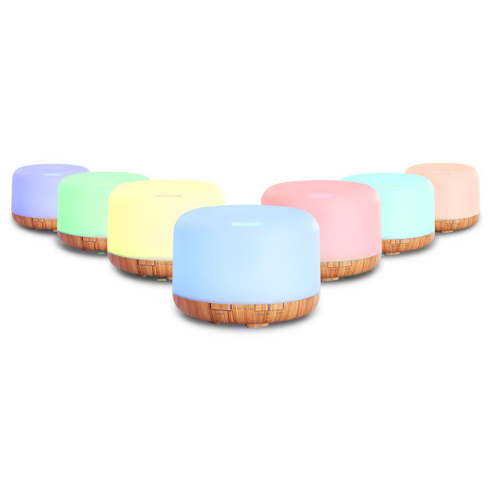 Wood Grain Modern Cylindrical 7-Colour LED Aroma Diffuser 500ml - Homecoze