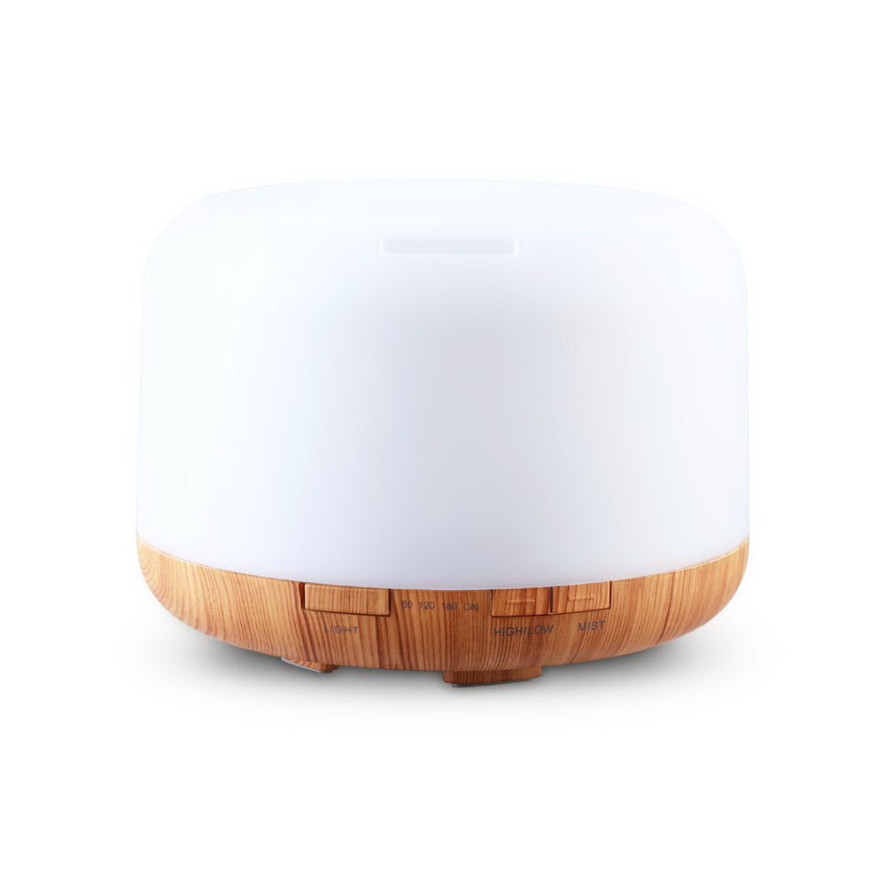 Wood Grain Modern Cylindrical 7-Colour LED Aroma Diffuser 500ml - Homecoze