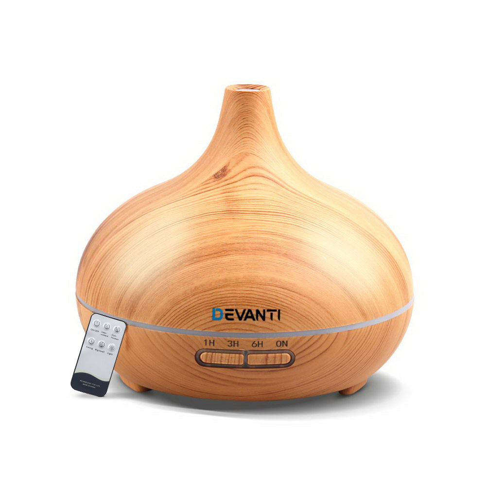 Light Wood Grain Vase Style 7-Colour LED Aroma Diffuser 300ml - Homecoze