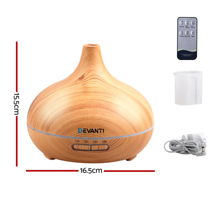 Light Wood Grain Vase Style 7-Colour LED Aroma Diffuser 300ml Homecoze