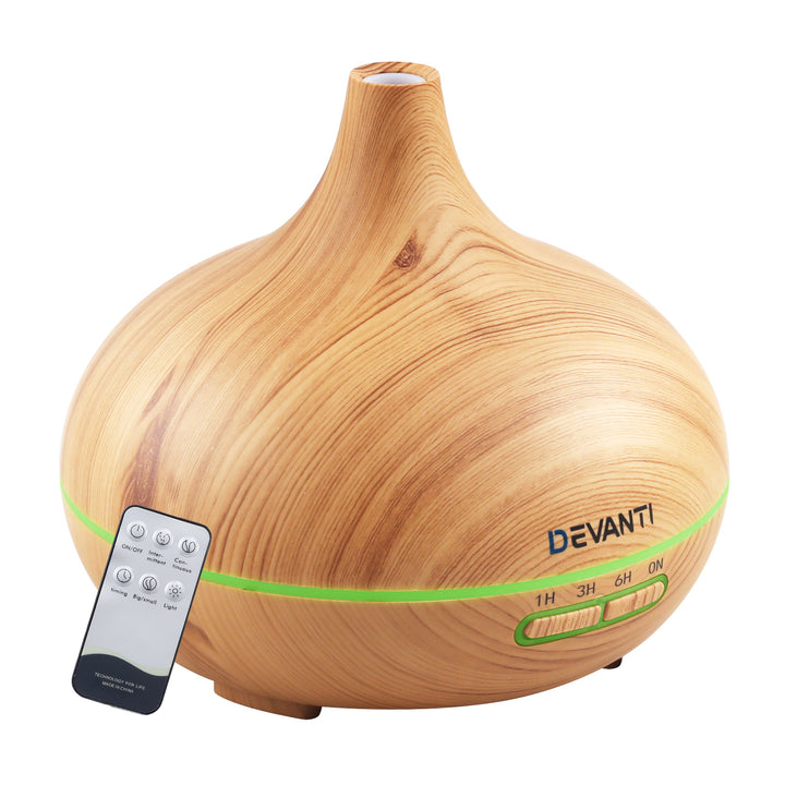 Light Wood Grain Vase Style 7-Colour LED Aroma Diffuser 300ml Homecoze