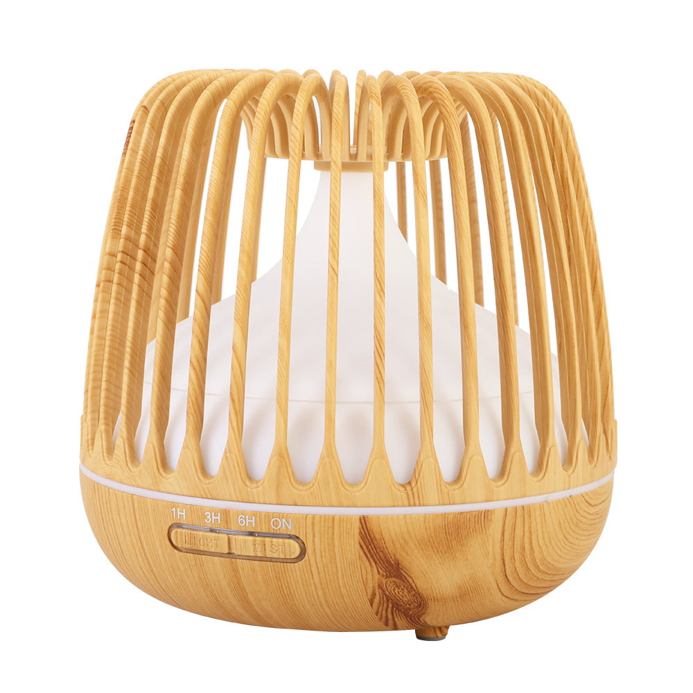 Caged Wood Grain 7-Colour LED Aroma Diffuser 500ml - Homecoze