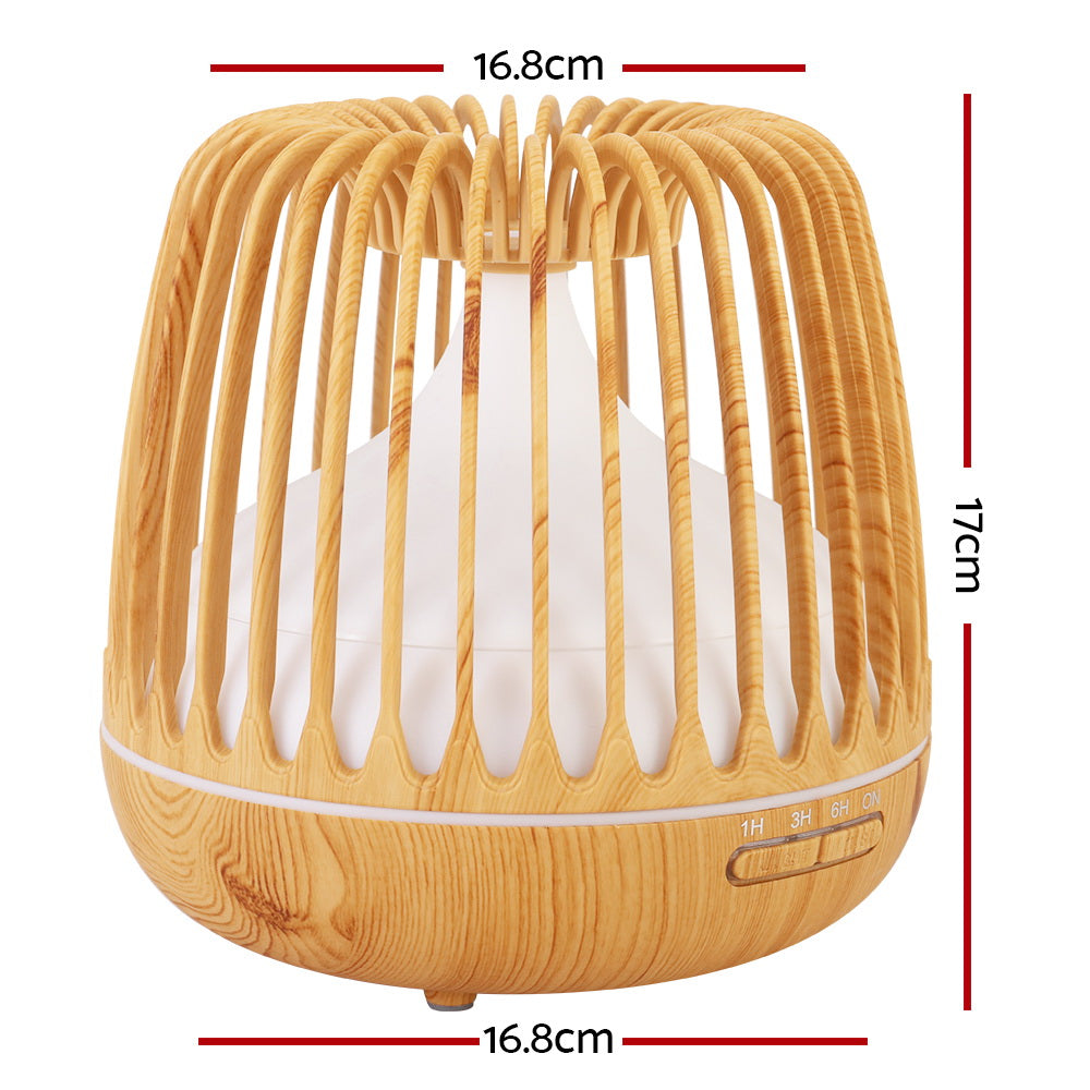 Caged Wood Grain 7-Colour LED Aroma Diffuser 500ml - Homecoze