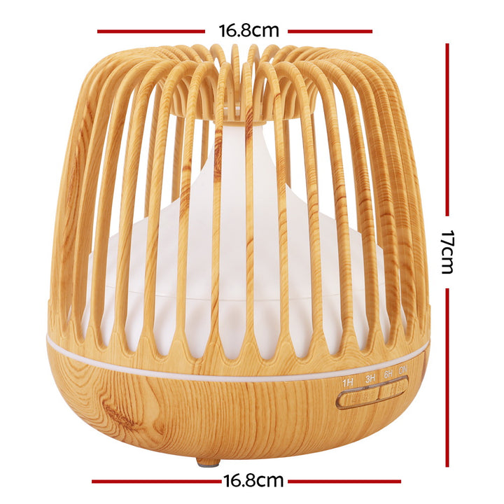 Caged Wood Grain 7-Colour LED Aroma Diffuser 500ml Homecoze