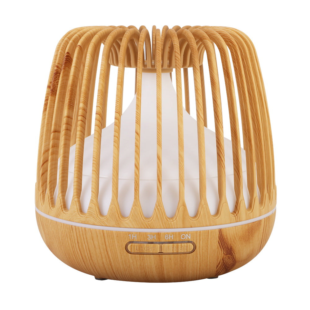 Caged Wood Grain 7-Colour LED Aroma Diffuser 500ml - Homecoze