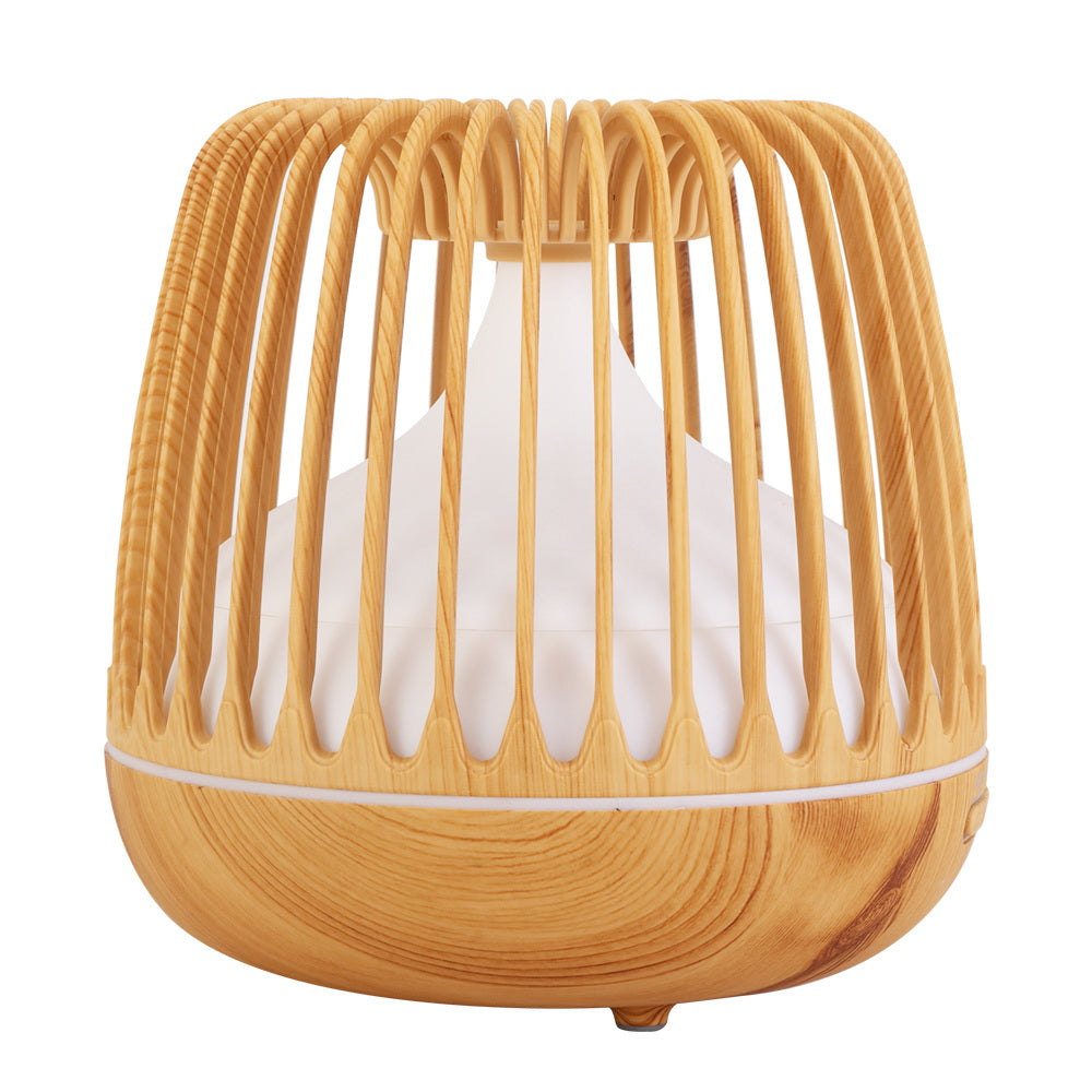 Caged Wood Grain 7-Colour LED Aroma Diffuser 500ml - Homecoze