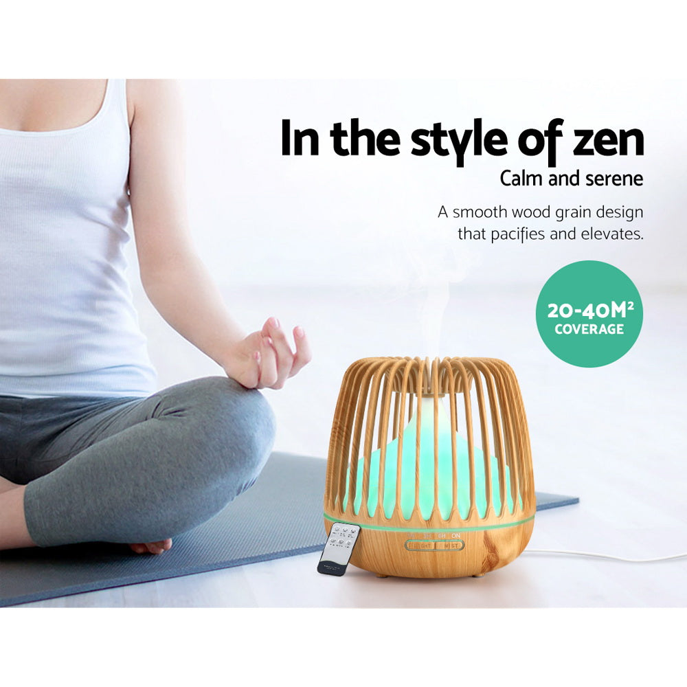 Caged Wood Grain 7-Colour LED Aroma Diffuser 500ml - Homecoze