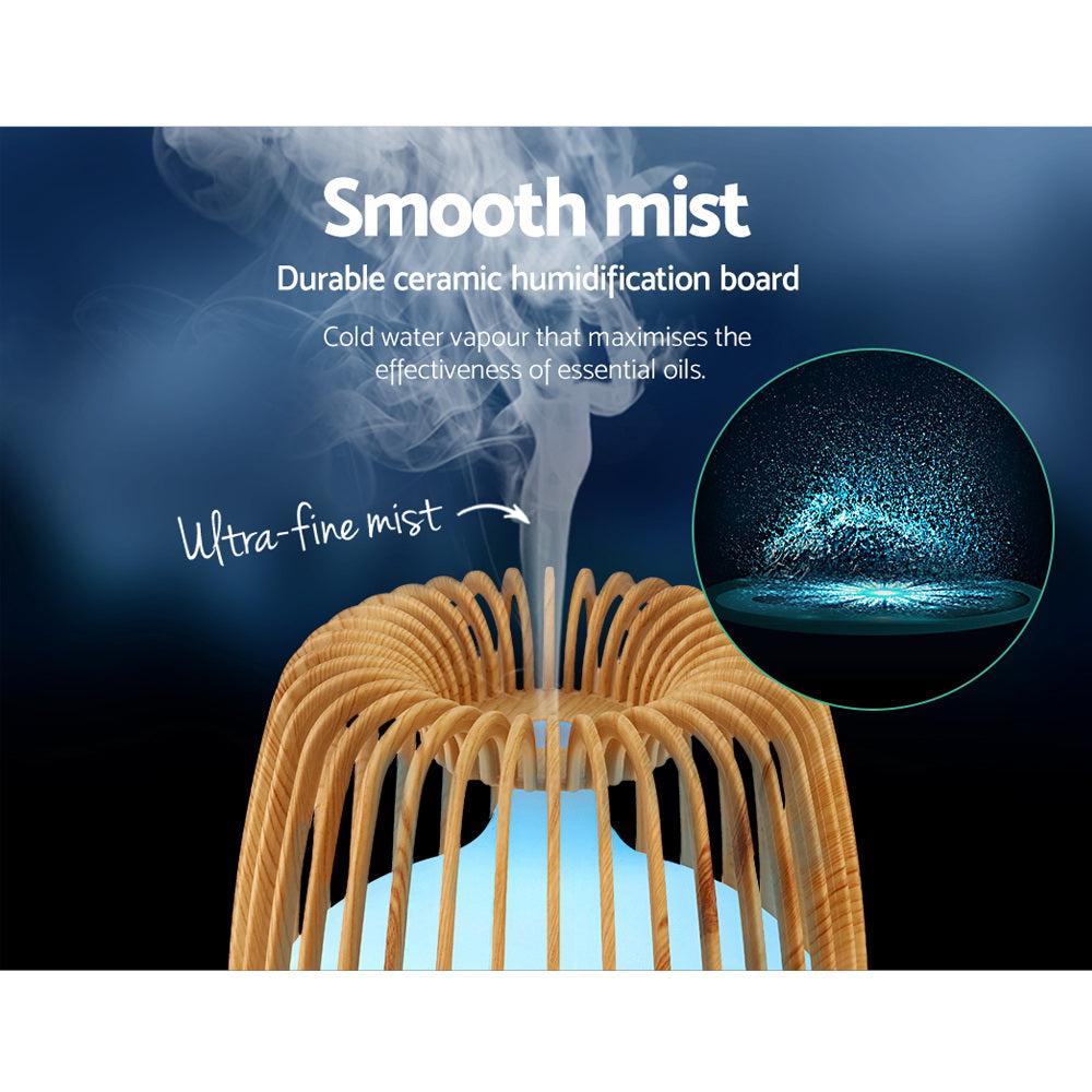 Caged Wood Grain 7-Colour LED Aroma Diffuser 500ml - Homecoze