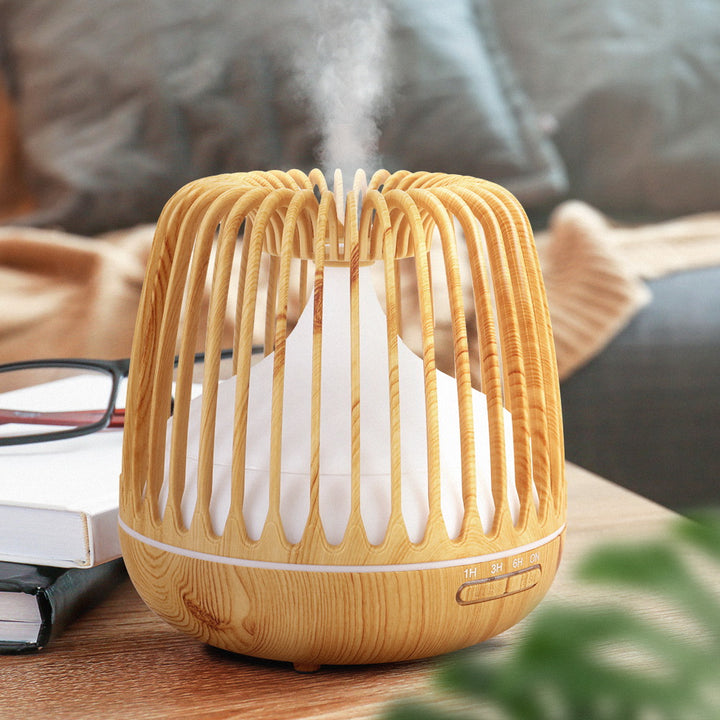 Caged Wood Grain 7-Colour LED Aroma Diffuser 500ml Homecoze