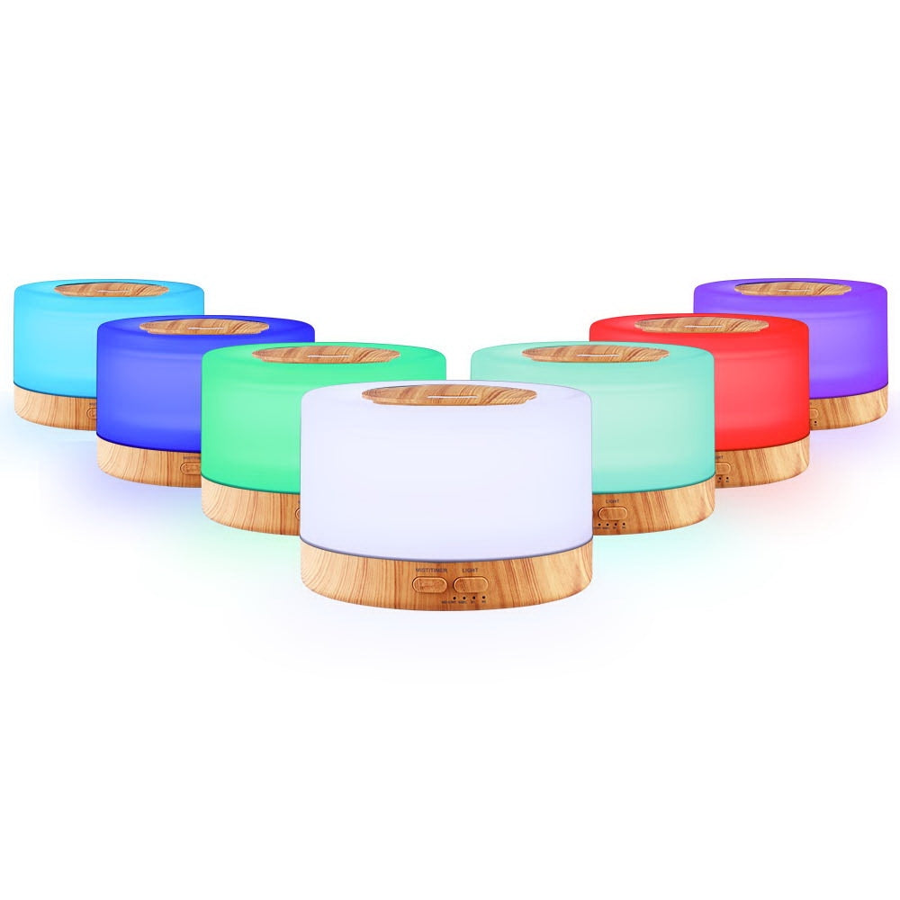 Light Wood Grain Modern Cylindrical 7-Colour LED Aroma Diffuser 500ml - Homecoze