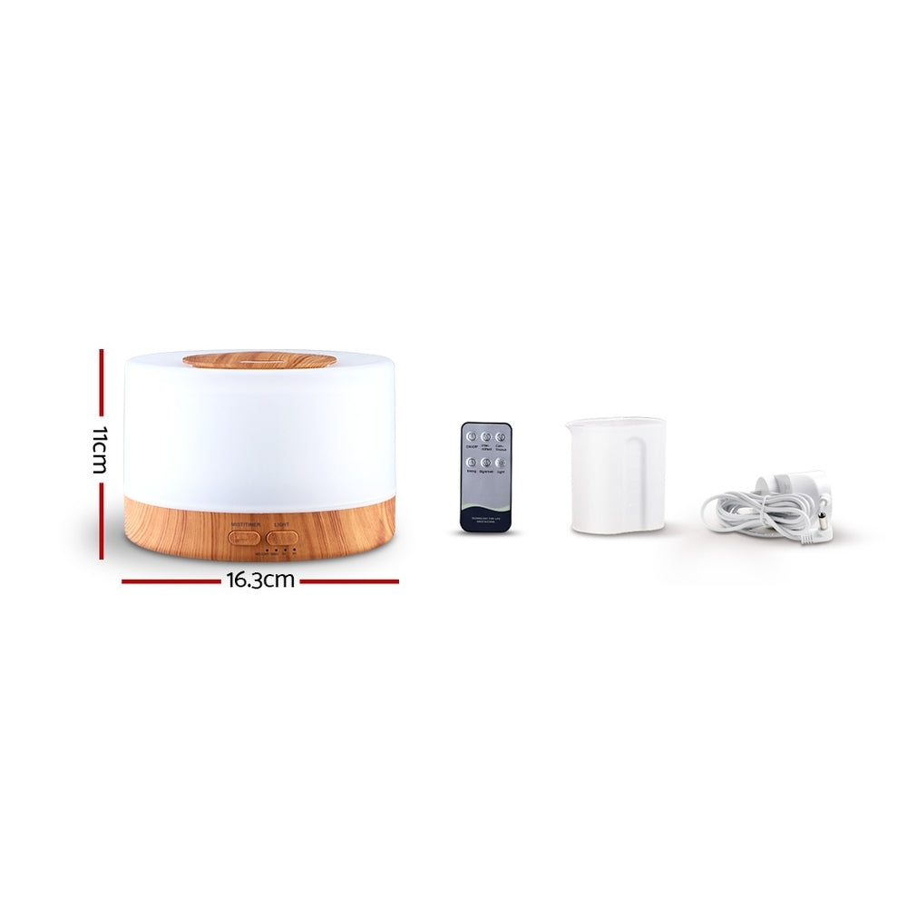 Light Wood Grain Modern Cylindrical 7-Colour LED Aroma Diffuser 500ml Homecoze