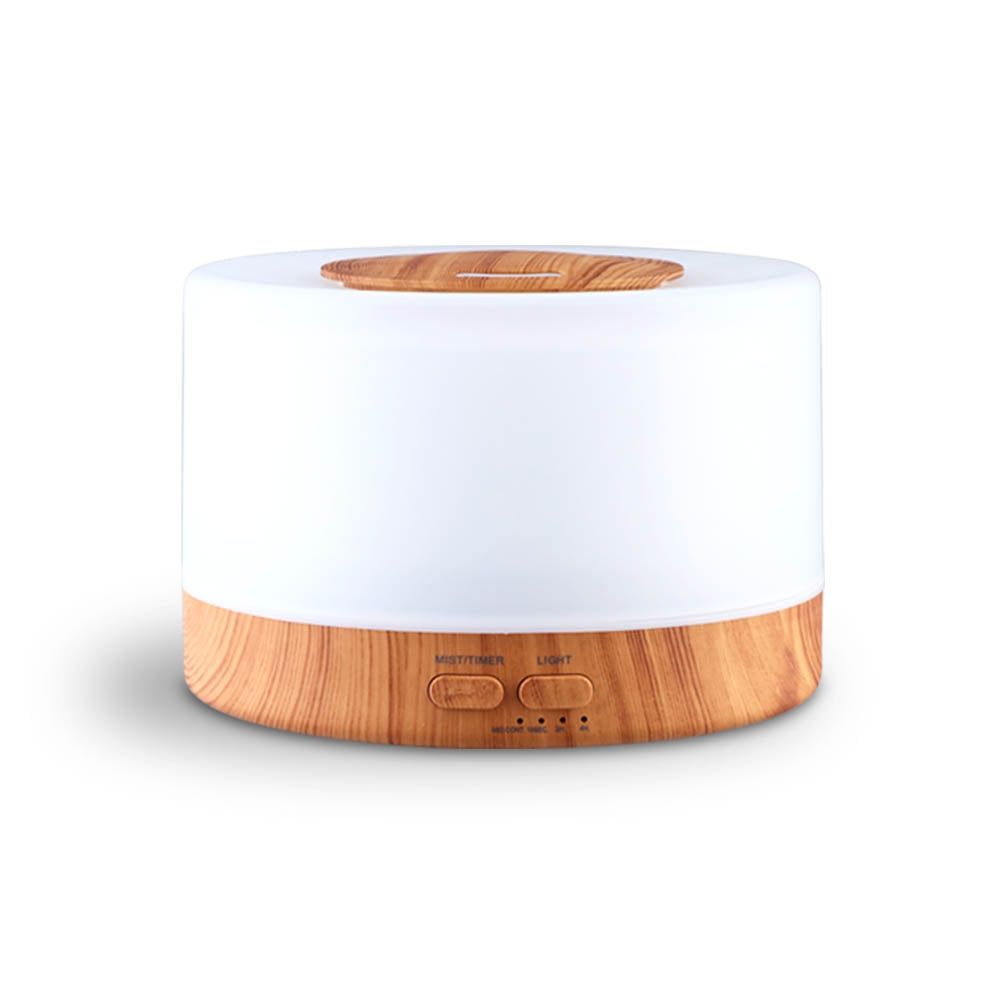 Light Wood Grain Modern Cylindrical 7-Colour LED Aroma Diffuser 500ml Homecoze