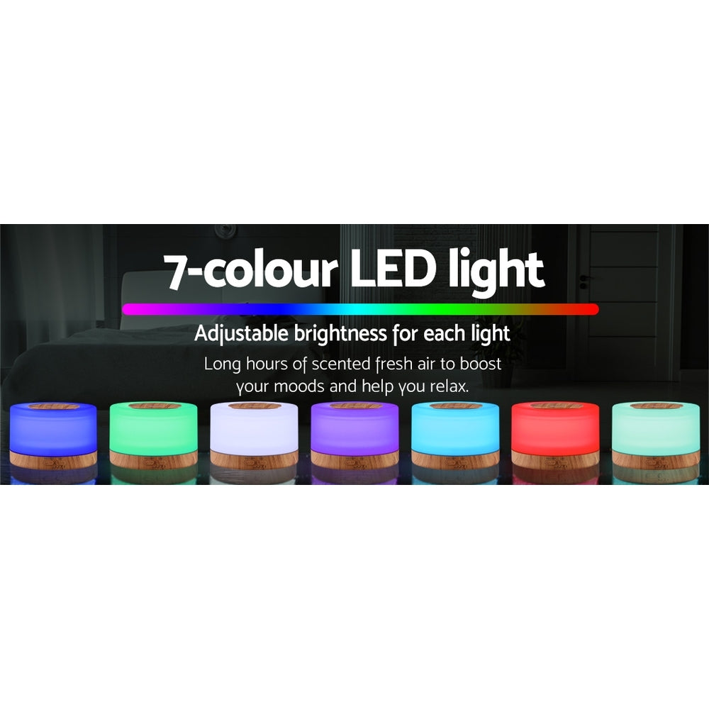 Light Wood Grain Modern Cylindrical 7-Colour LED Aroma Diffuser 500ml - Homecoze