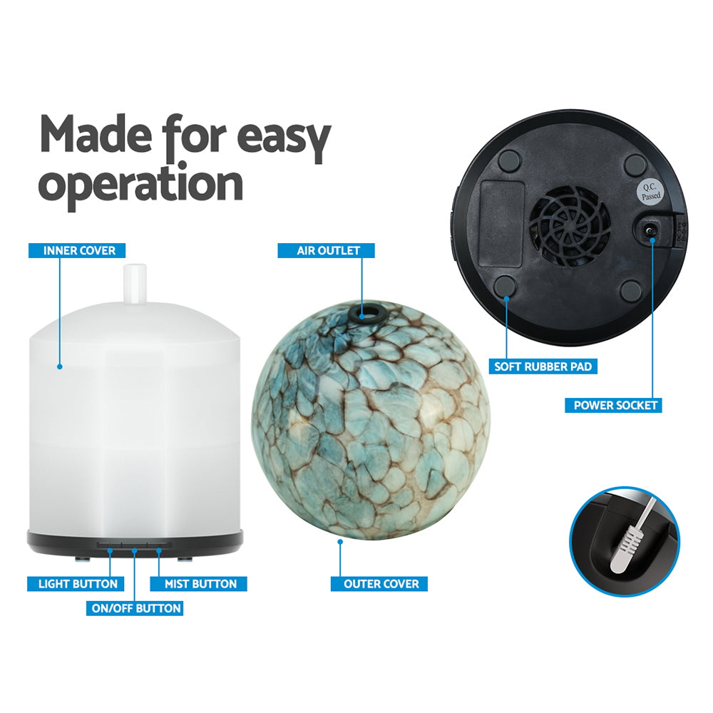 Blue Glass Opaque 7-Colour LED Aroma Diffuser 240ml Homecoze