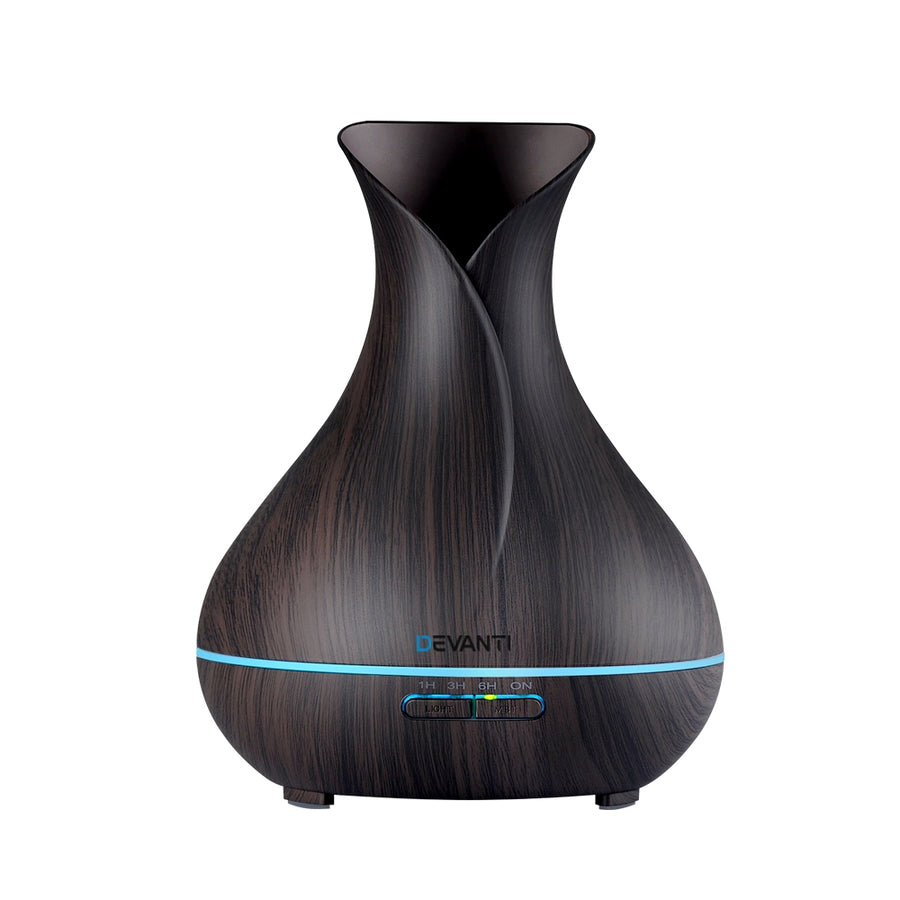 Dark Wood Grain Vase Style 7-Colour LED Aroma Diffuser 400ml Homecoze