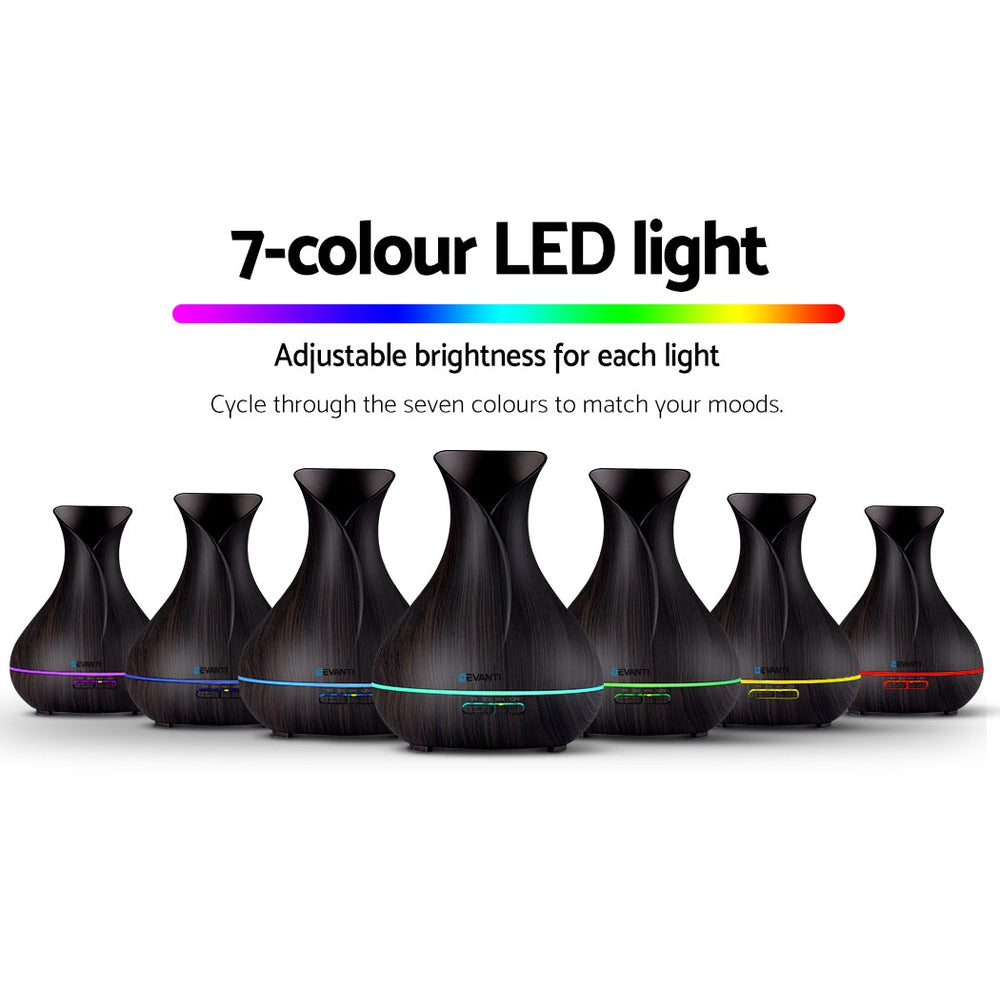 Dark Wood Grain Vase Style 7-Colour LED Aroma Diffuser 400ml - Homecoze