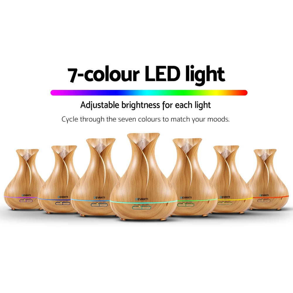 Light Wood Grain Vase Style 7-Colour LED Aroma Diffuser 400ml - Homecoze