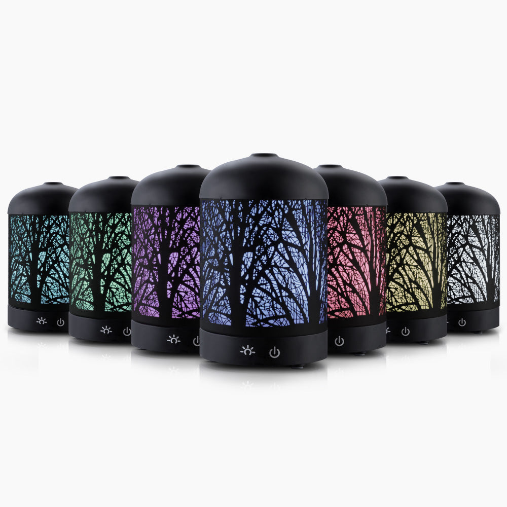 Black Metal Forest 7-Colour LED Aroma Diffuser 160ml - Homecoze