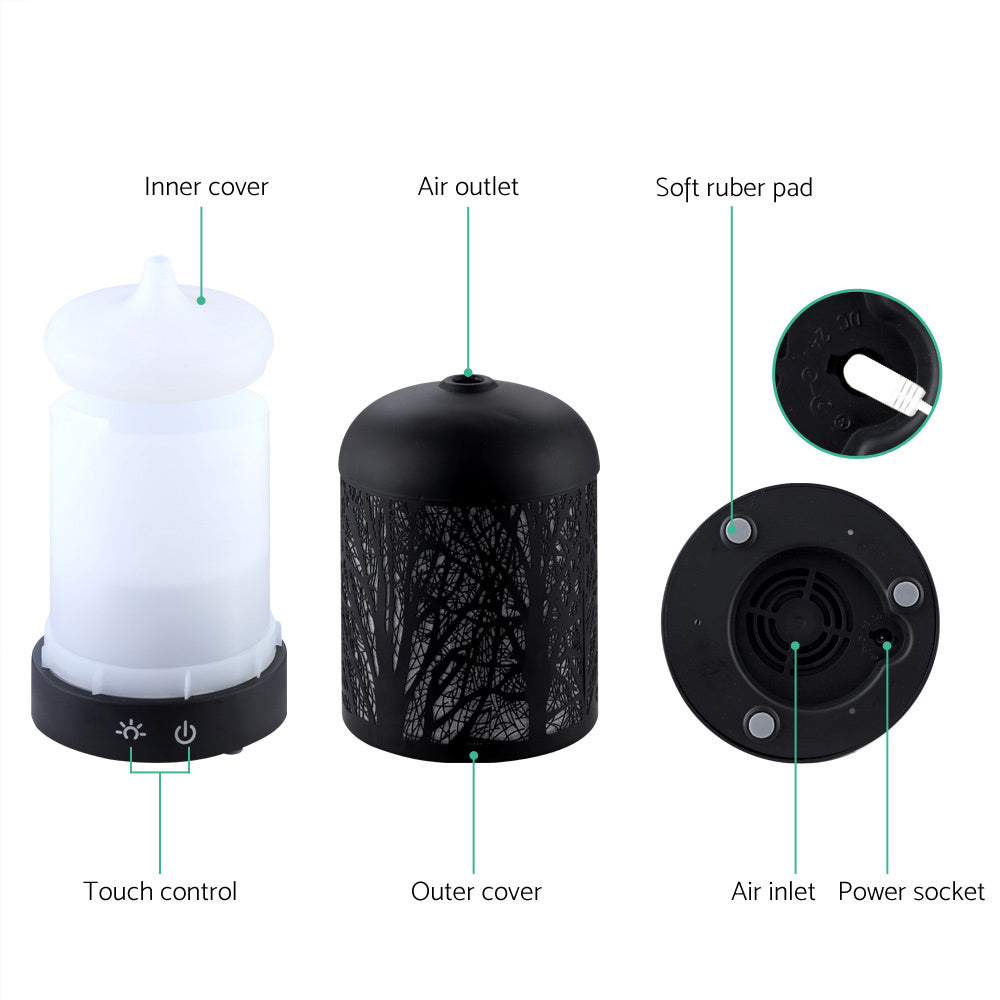 Black Metal Forest 7-Colour LED Aroma Diffuser 160ml - Homecoze