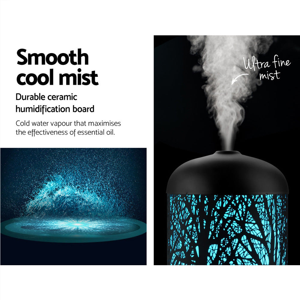 Black Metal Forest 7-Colour LED Aroma Diffuser 160ml - Homecoze