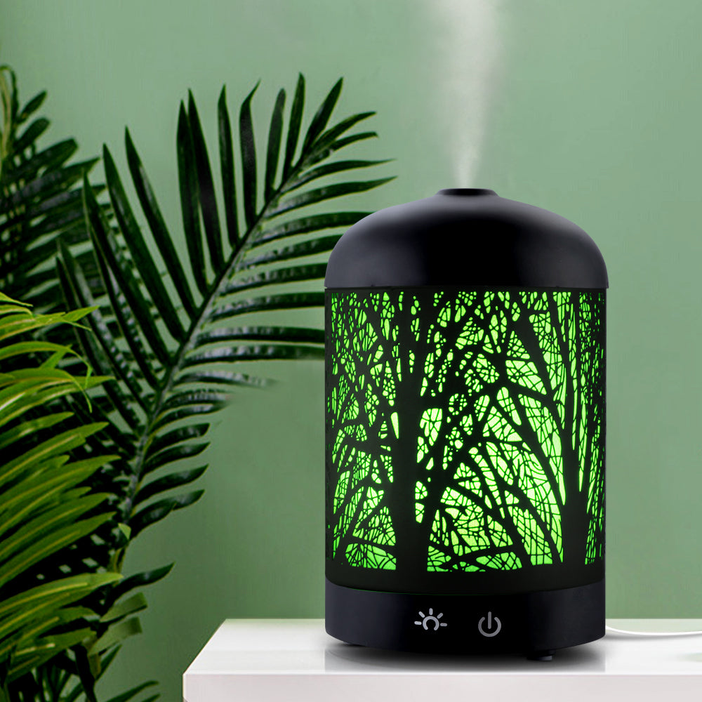 Black Metal Forest 7-Colour LED Aroma Diffuser 160ml - Homecoze