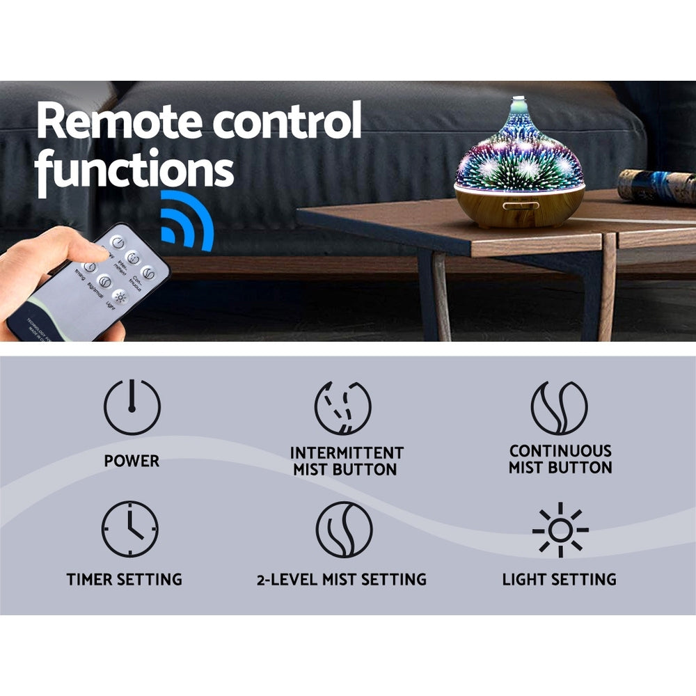 3D Firework Lighting Effect 7-Colour LED Aroma Diffuser 400ml - Homecoze